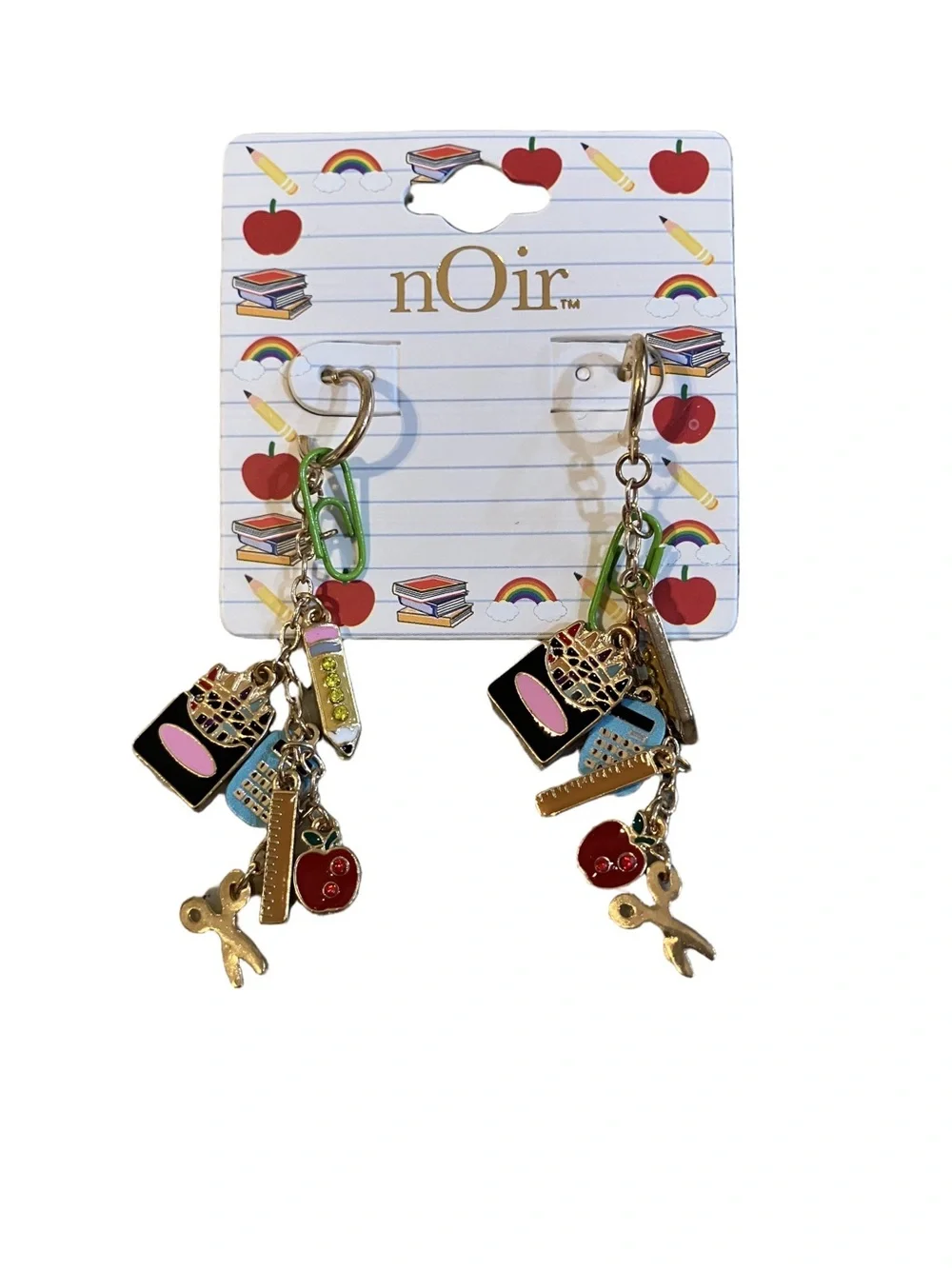 Teacher Charm Dangle Earrings Gold Tone Apple Pencil Classroom School Gift New
